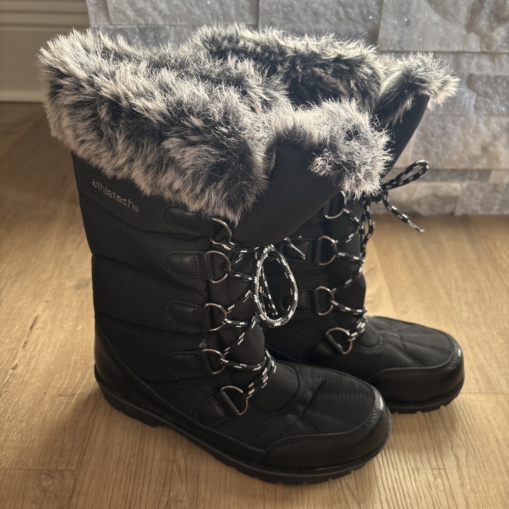 Athletech Snow Boots Size 7 Heavy Duty Boots Faux Fur Collar